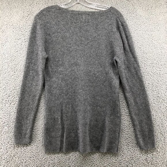 Soft Surroundings Sweater Womens L Ribbed Scoop Neck Gray Wool Blend Fitted - Picture 2 of 8